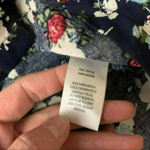 Derek Heart Floral Print Tie Short Sleeve Button-Front Navy Dress Adjustable - Picture 9 of 9